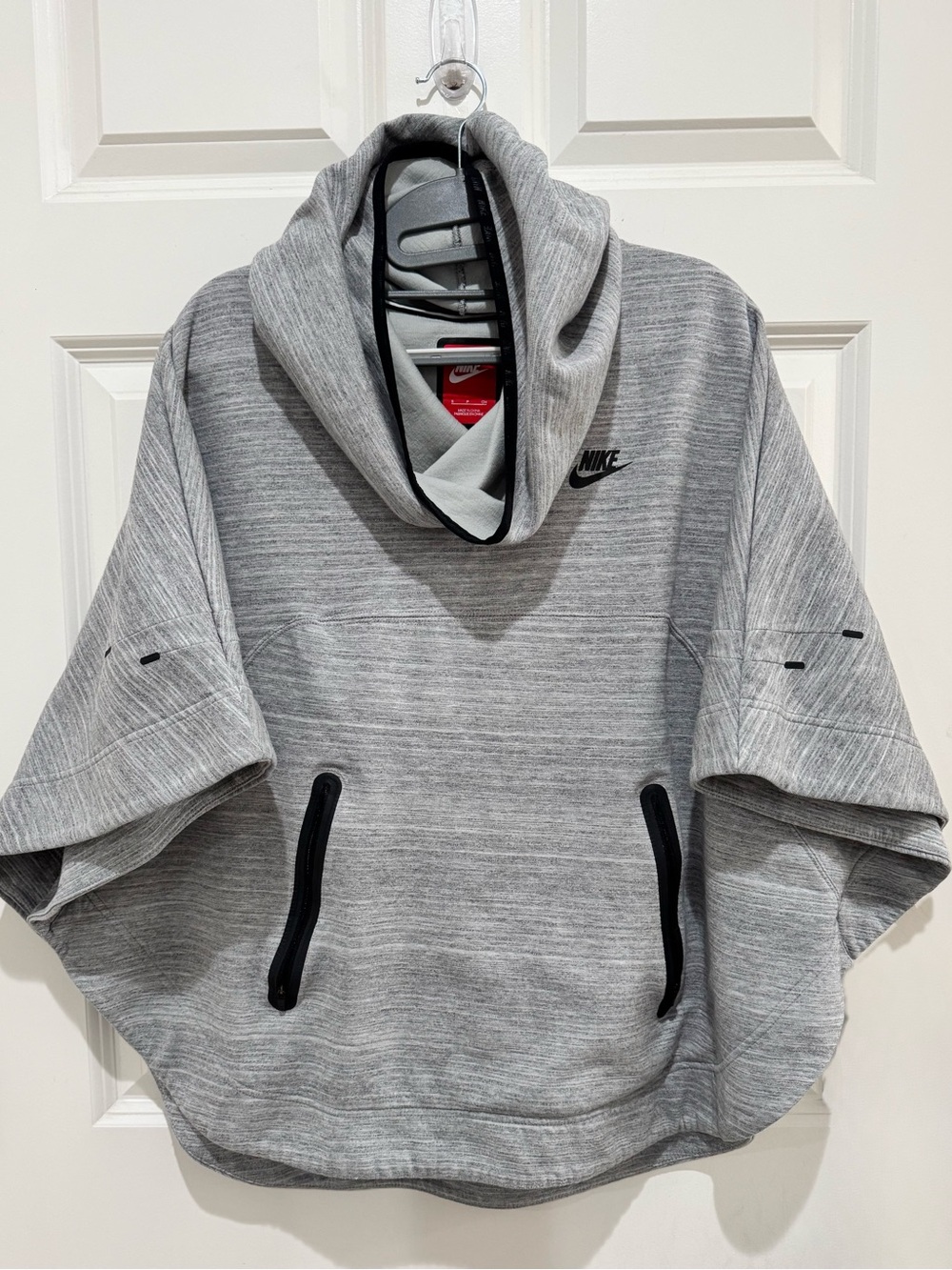 Nike Light Gray Heather Hooded Poncho Sweater like with Black Accents -Size S